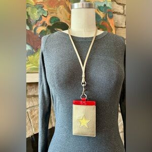 Coach Lanyard ID in Gold and Red with silver hardware